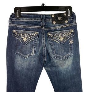 New Miss Me Jeans Womens Sz 26 straight dark wash Denim Embellished flap Pockets